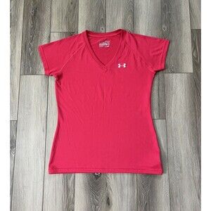 Under Armour HeatGear Semi-Fitted Pink V-Neck Short Sleeve Tee Women’s Sz XS